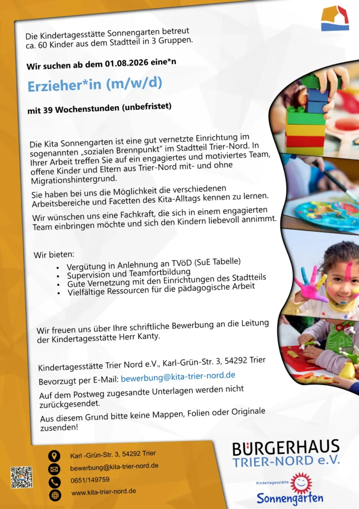 Stellenausschreibung Kita Erzieher
